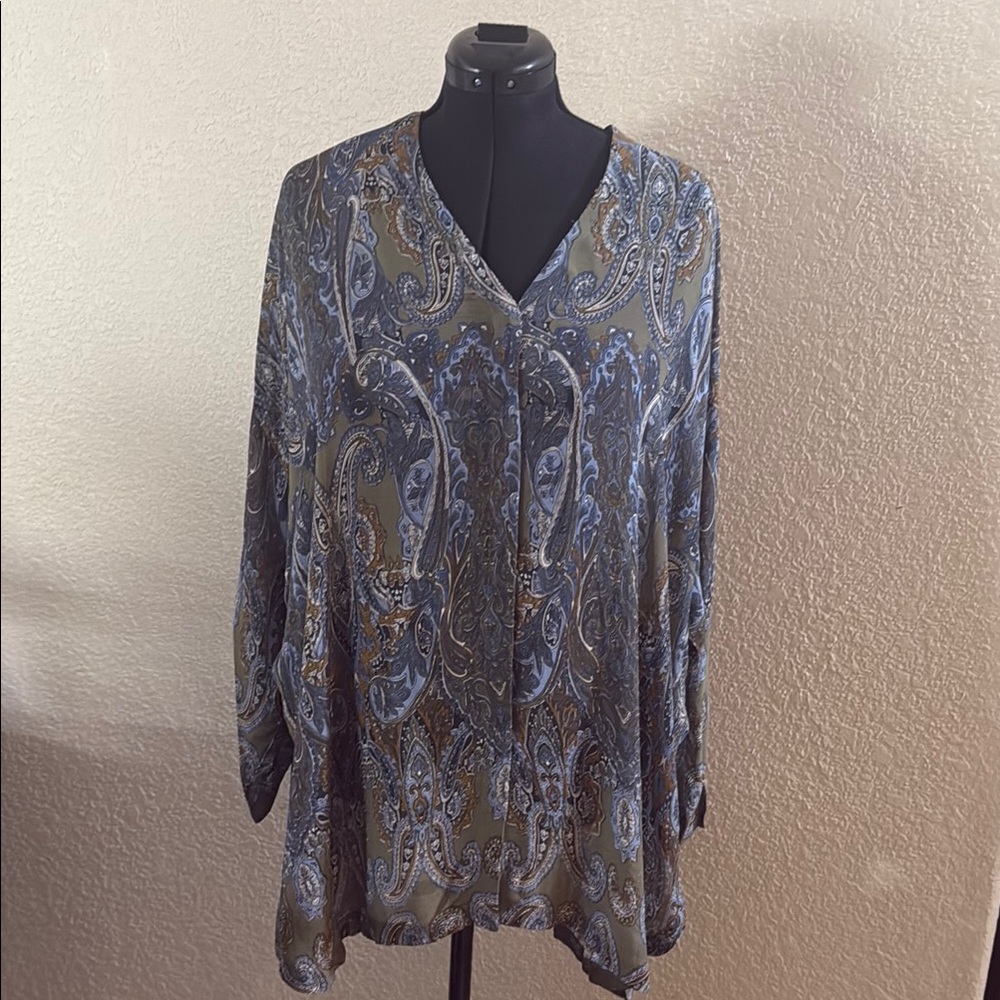 Blue Gray Relaxed Boxy Blouse